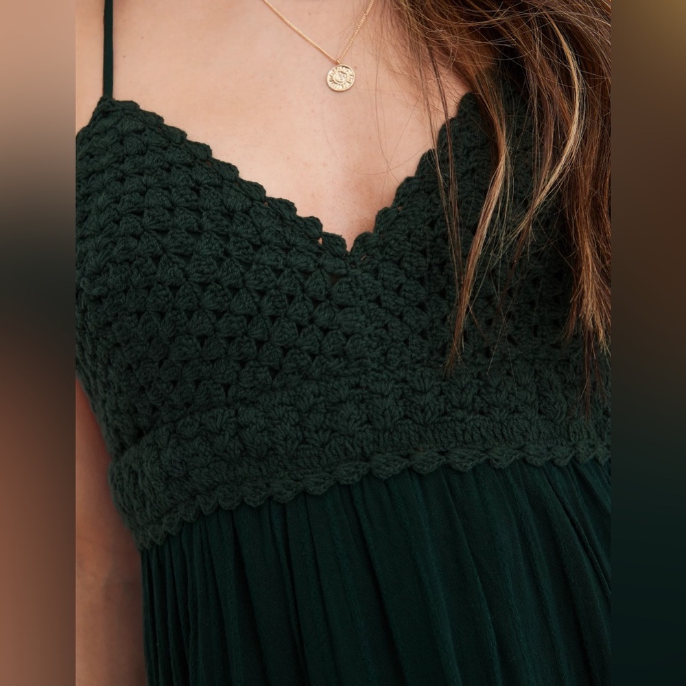 NWT Aerie Textured Crochet Mini Sundress Sycamore Size Medium - Picture 5 of 12